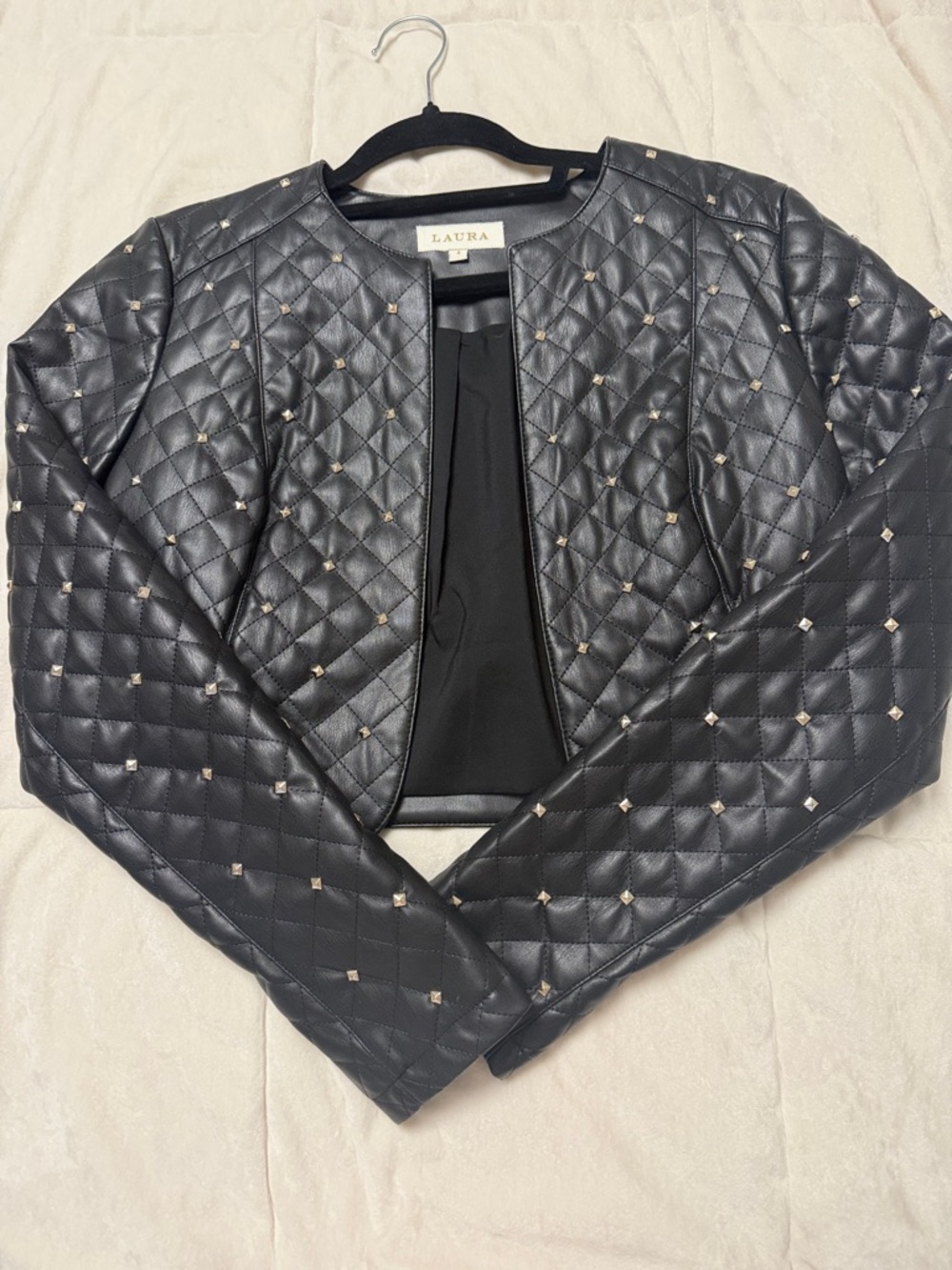 Laura Quilted Studded Crop Jacket in Black